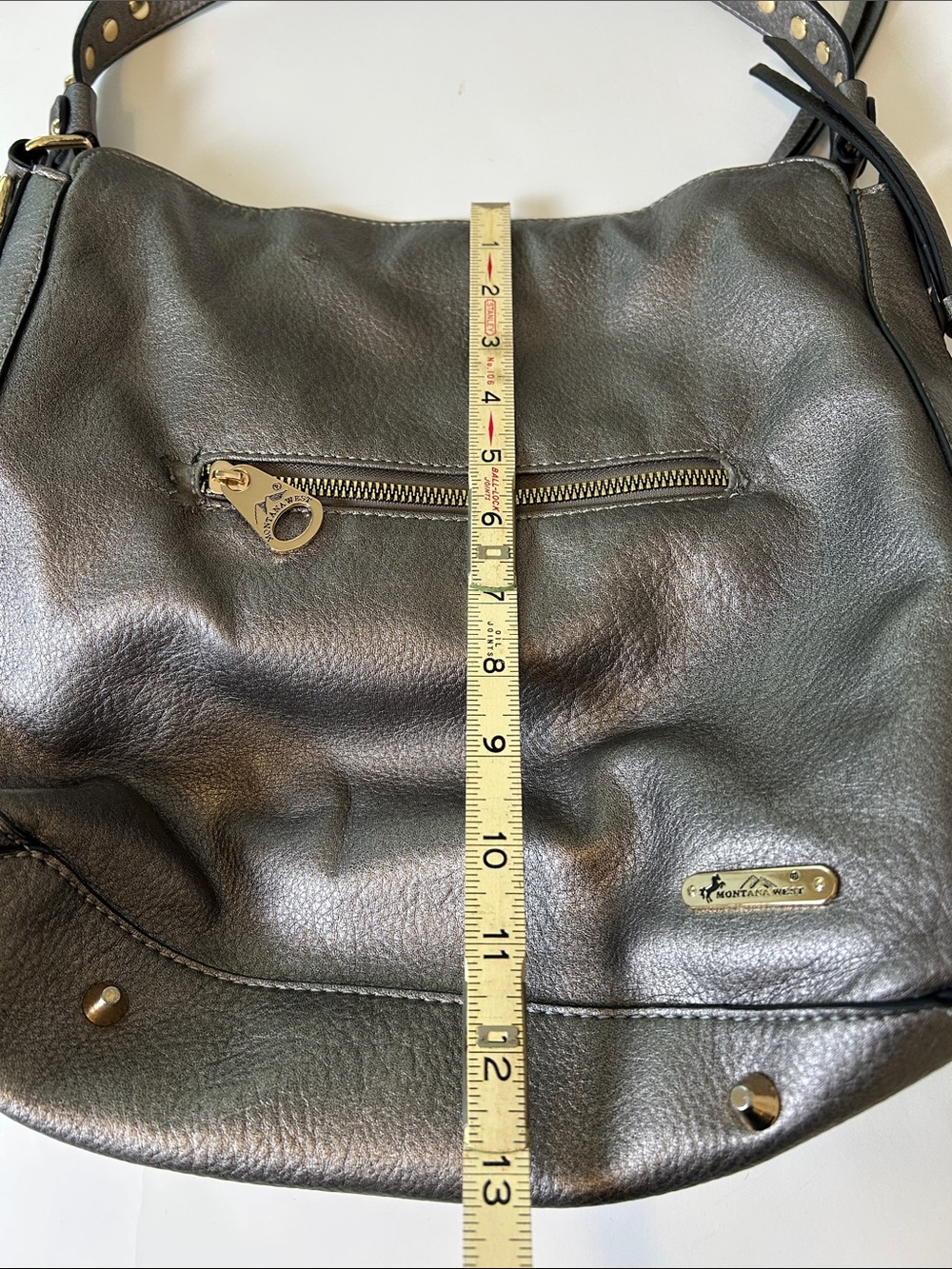 Montana West Studded Metallic Pewter Silver Hobo Shoulder Bag - Picture 10 of 15